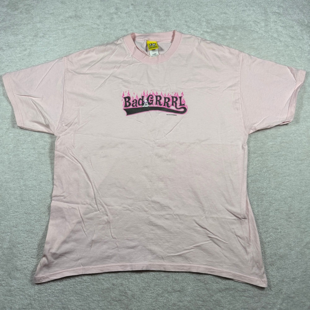 Vintage 2001 Big Dogs Bad GRRRL Pink Flame Graphic T-Shirt XL Womens